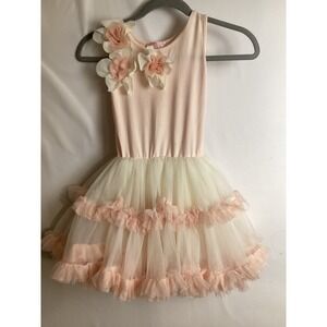Girls Pink Cream Tulle Ruffle Flower Dress Birthday Party  Special Occasion